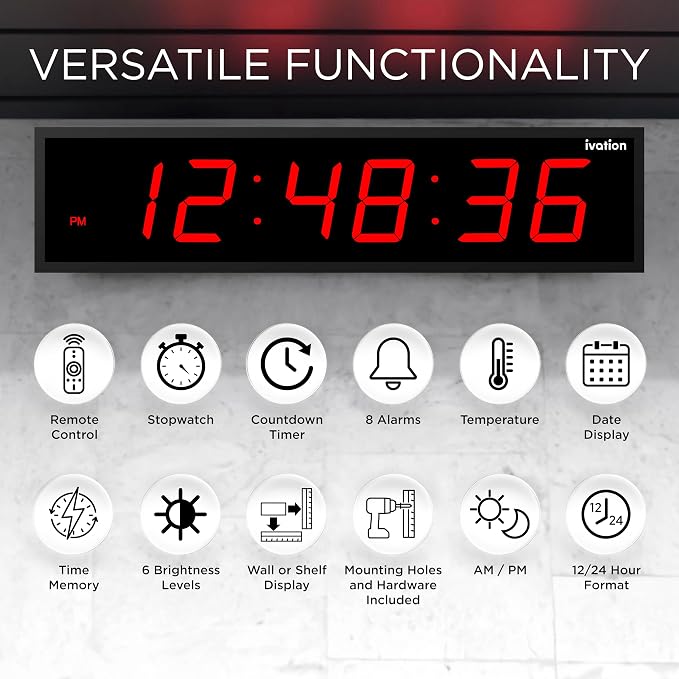 Ivation Huge Oversized 72" Large Digital LED Clock | Big Digital Clock - Image 6