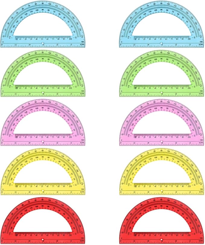 Hoiny 10 Pack Clear Protractor, 6 Inch Plastic Protractors, 180 Degrees by Hoiny