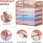 Marbrasse 5 Tier Paper Organizer Letter Tray, Mesh Desk File Organizer - Image 5