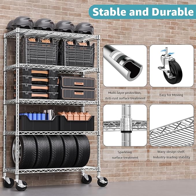 M MZG 5-Shelf Storage Shelves, Wire Shelving Heavy Duty Metal Storage Shelving - Image 5