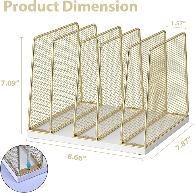 LEKETREE Gold Desk File Organizer, 5-Section Upright File Sorter, Vertical File - Image 6