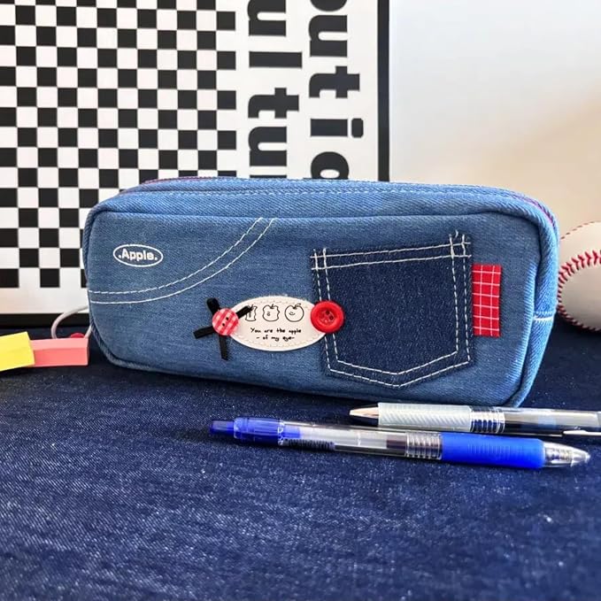 Haumei Canvas Pencil Case Large Capacity, Big Denim Pen Pouch - Image 6