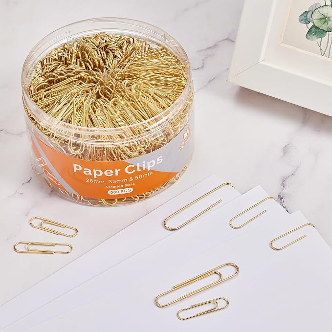 NEEWAY 500pcs Gold Paper Clips Assorted Sizes Small, Medium and Large Paperclips - Image 5