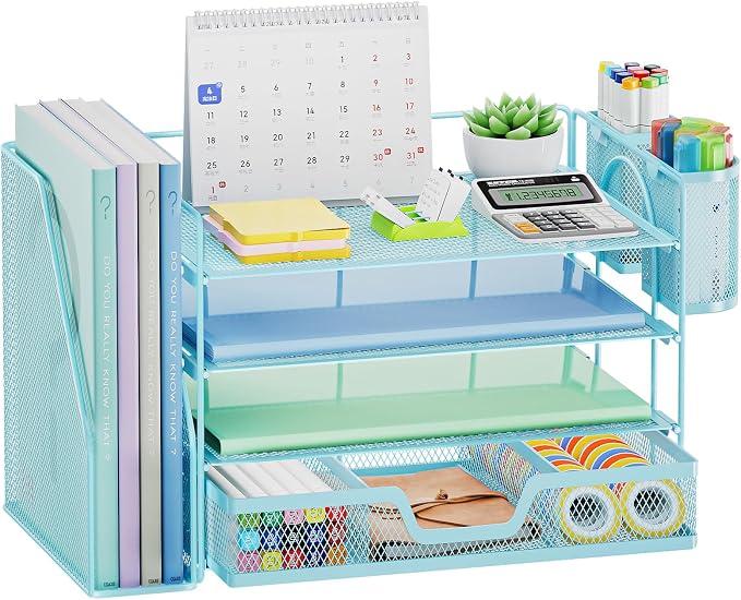 Marbrasse Desk Organizer and Accessories，4-Tier Paper Letter Tray Organizer by Marbrasse