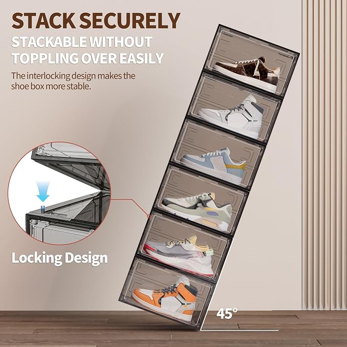 TOFWOF 6 Pack XX Large Shoe Organizer, Heavy-Duty Hard Thicken Plastic Clear - Image 3