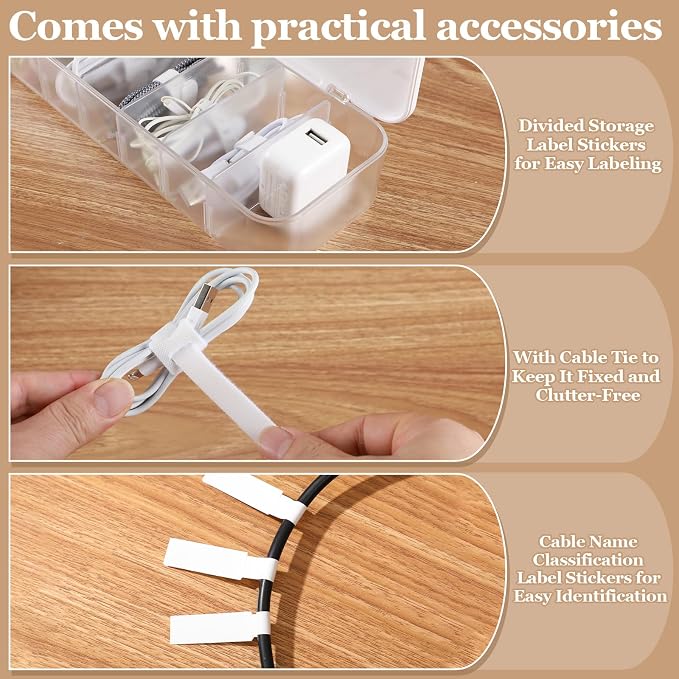 Cable Organizer Box with Lid, 7 Compartments Charger Organizer - Image 5