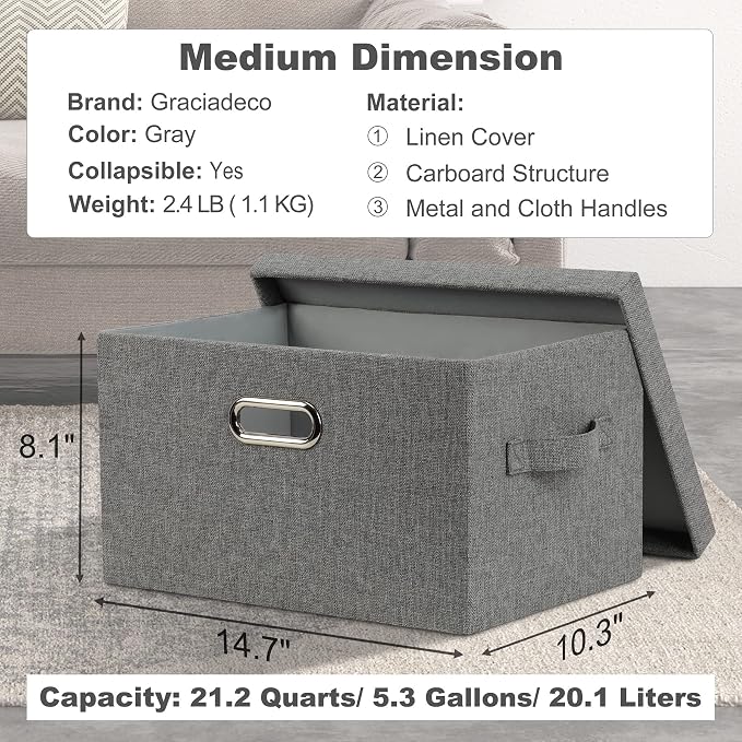 Graciadeco Medium 15" 21 Quart Collapsible Stackable Storage Bins - Image 2