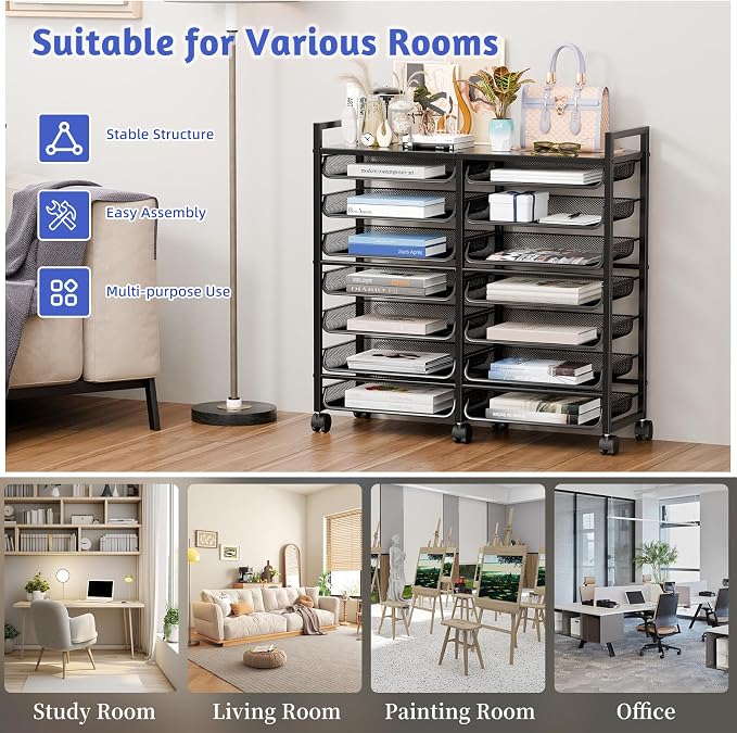 Simple Trending Rolling File Storage Cart, 15-Tier Metal Desk File Organizer - Image 4