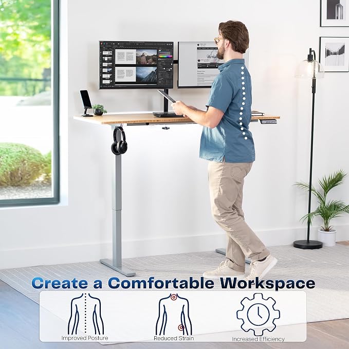 VIVO Electric 60 x 24 in Real Bamboo Standing Desk, Memory Height Adjustment - Image 4