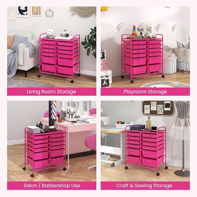 LDAILY 12 Drawer Rolling Storage Cart, Craft Cart Organizer on Wheels w/Metal - Image 7