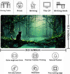 Kawaii Green Forest Desk Pad Mouse Pad Cute Black Cat Desk Mat, XXL Extended - Image 2