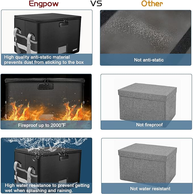 ENGPOW File Box with Lock, Fireproof Document Box with Zipper＆Pockets, - Image 3