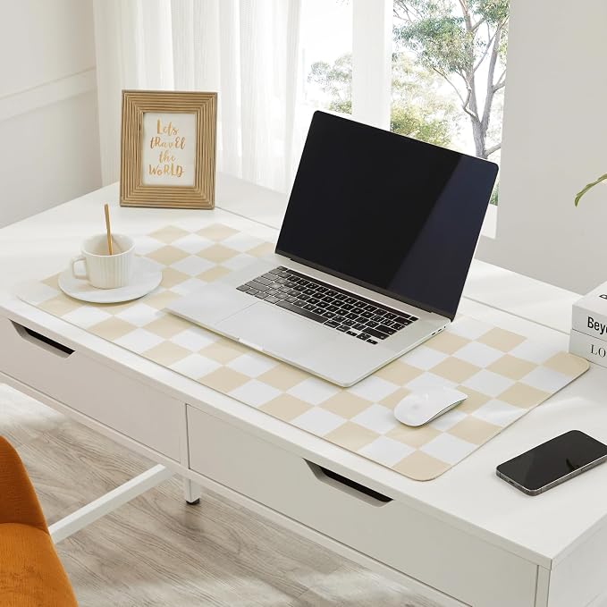 Ohocut Checkered Desk Mat, Large Cute Aesthetic Retro PU Leather Computer - Image 2