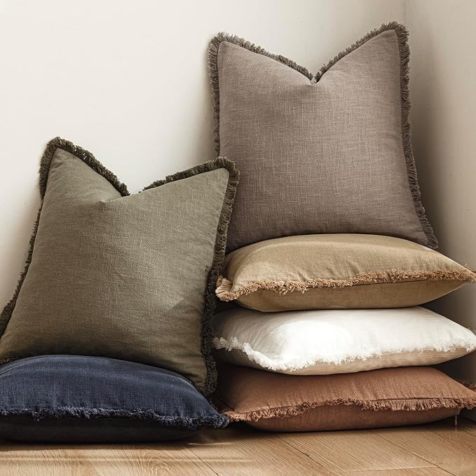 Foindtower Set of 2 Decorative Linen Fringe Lumbar Throw Pillow Covers Boho - Image 6