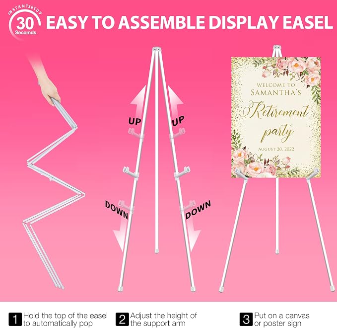 VAIIGO 63" White Easel Stand for Wedding Sign Poster Display Easel Folding Art - Image 3