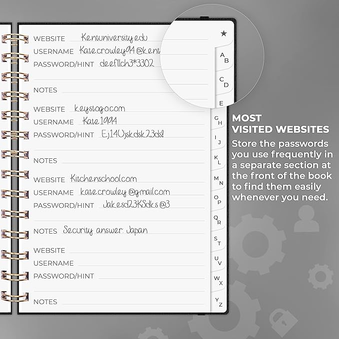 Clever Fox Password Book Spiral – Internet Address & Password Organizer - Image 4