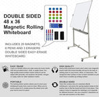Max-officoo Mobile Whiteboard Magnet Dry Erase Board on Wheels Double-Sided - Image 2