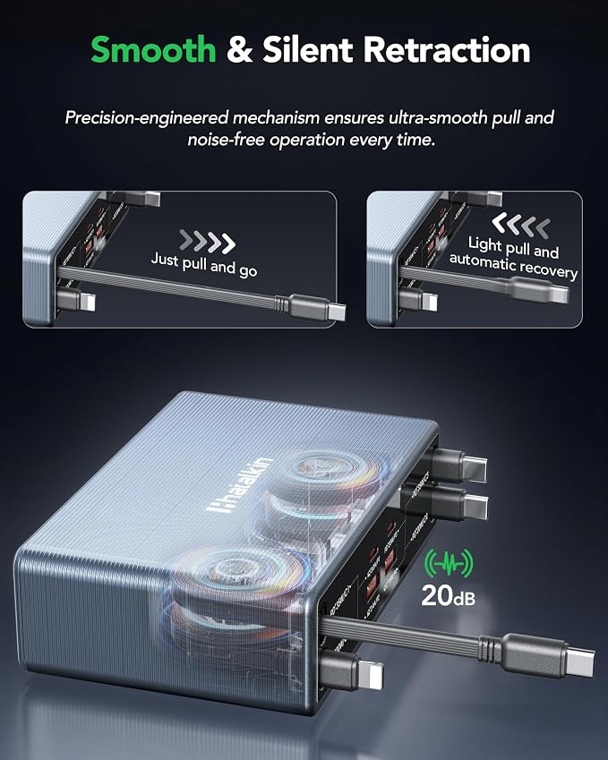 8-in-1 Retractable USB C Charger Block, 105W Gan Usbc Fast Charging Station Hub - Image 6