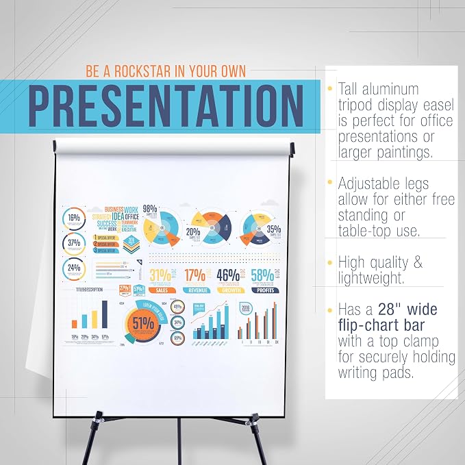 U.S. Art Supply 70" High Boardroom XL Black Aluminum Flip Chart Easel & - Image 4
