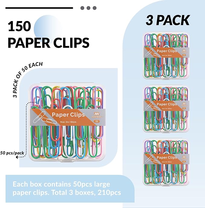 NEEWAY Colorful Large Paper Clips, 2 Inch Jumbo Paper Clips, 3 Pack of 50 - Image 3