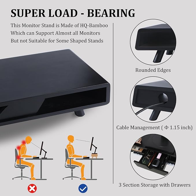 Homerays Monitor Stand with Drawer, Exquisite Computer Monitor Stand - Image 3
