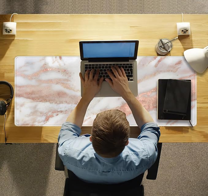 Cute Desk Mat Rose Gold Marble Mouse Pad Gaming XL Large Extended Desk Matt - Image 6