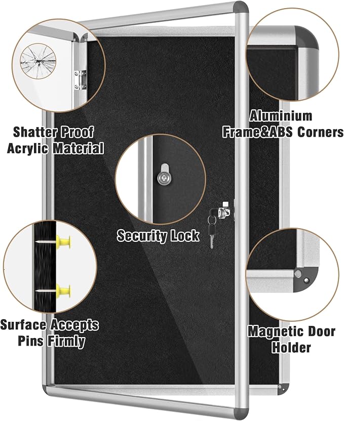Mifuro 36"x24" Enclosed Bulletin Board, Lockable Weather-Resistant Aluminum - Image 3