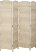 HOMCOM 4 Panel Room Divider, Hand-Woven Freestanding Wall Partition by HOMCOM