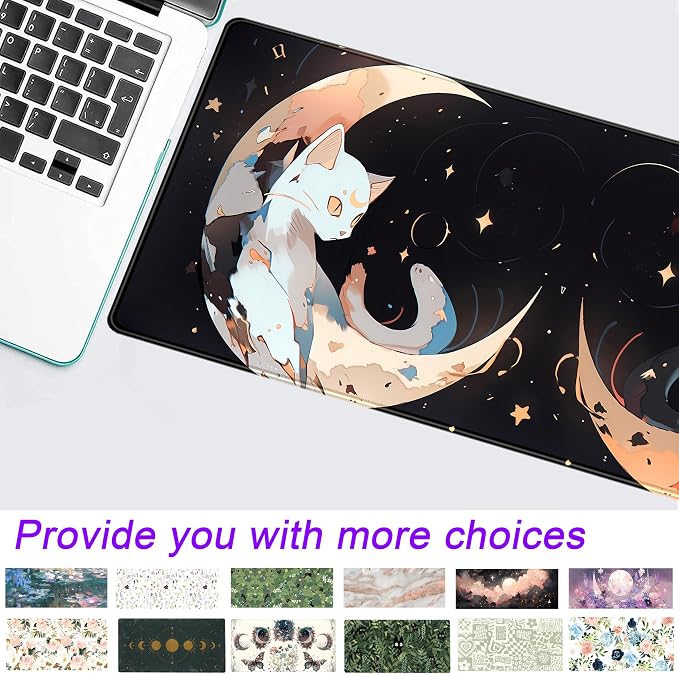 Cute Black White Cats Desk Mat Anime Cat Mouse Pad Kawaii Moon Desk Pad XL - Image 7