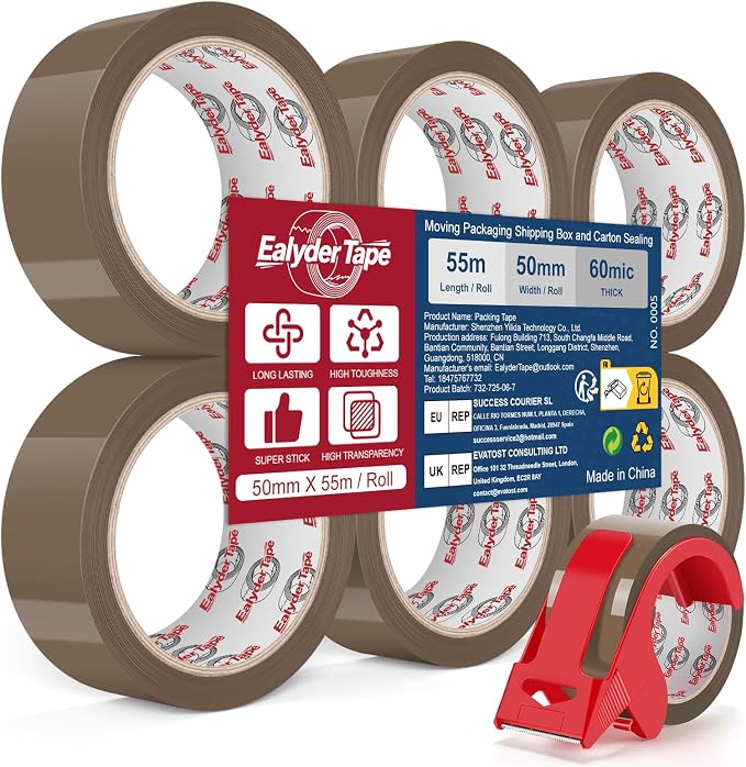 Ealyder Tape Brown Packing Tape 2 inch x 60 Yards, 6 Rolls by Unknown