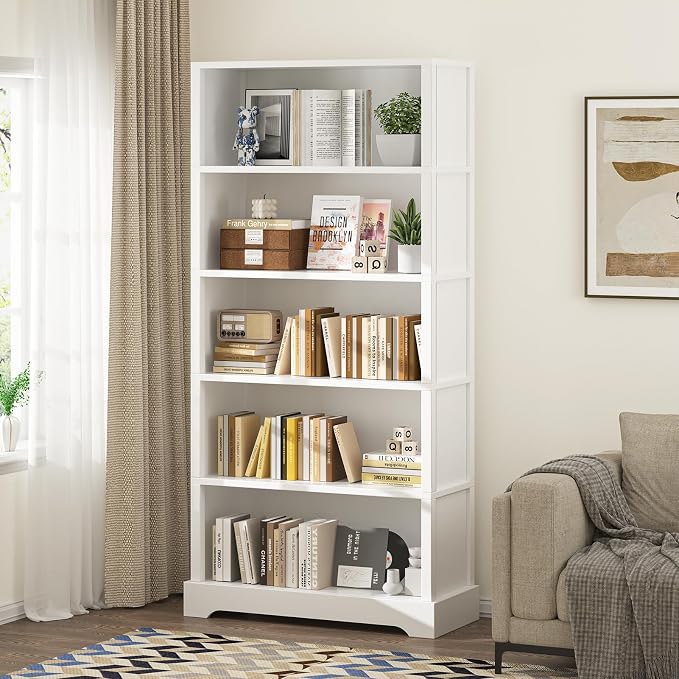 TVU 5-Tier Wooden Book shelf, Floor-Standing Display Bookcase, Farmhouse Style - Image 2