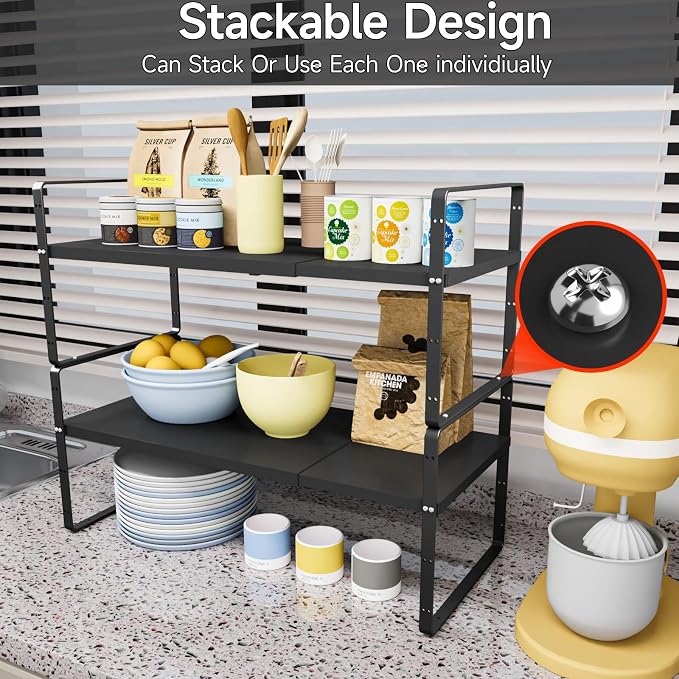 jkxoo 16.5-27’’L Expandable Kitchen Shelf Organizer, Stackable Shelves Organizer - Image 4
