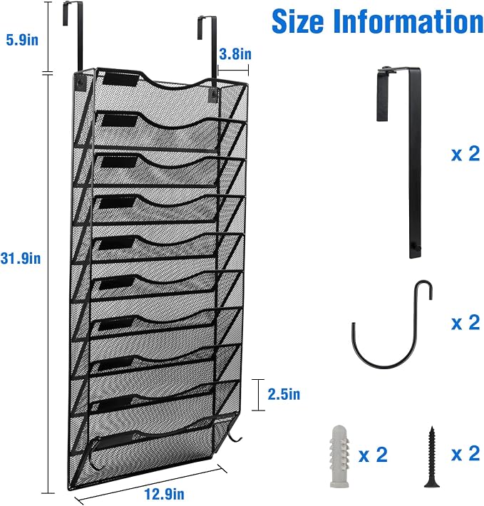 BOHDK Wall File Organizer, 10 Tire Hanging File Folder Mail Organizer, Vertical - Image 6