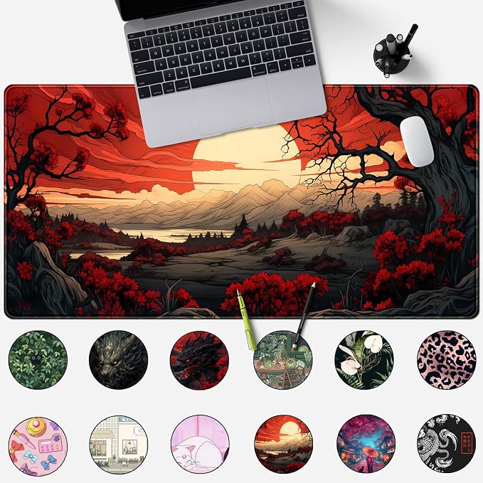Red and Black Mouse Pad Japanese Mouse Pad XL Black Anime Big Mouse Pads - Image 2