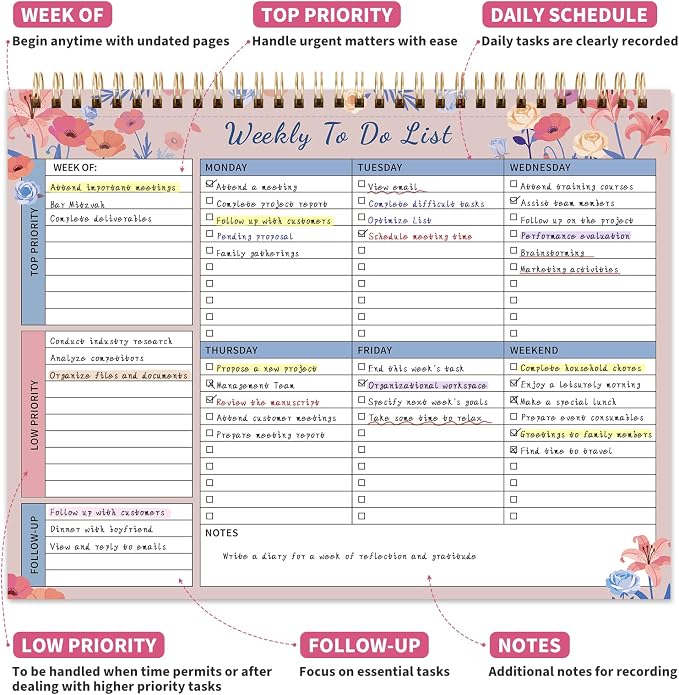 104 Pgs Weekly To Do List Notepad, 52 Duplex-Printed Undated Sheets 100 - Image 2