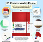 Roterunner Purpose Planner Notebook B5 7.5”x9.8” Undated 2026 Daily Weekly and - Image 2