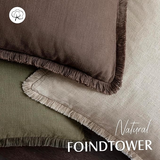 Foindtower Set of 2 Decorative Linen Fringe Throw Pillow Covers Cozy Boho - Image 4