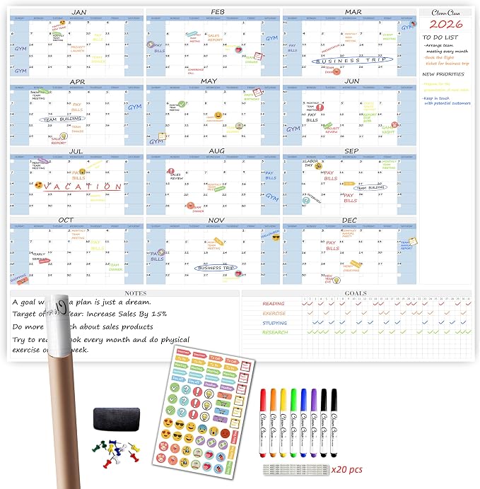 CLEVER CLEAN Large Dry Erase Wall Calendar by CleverClean