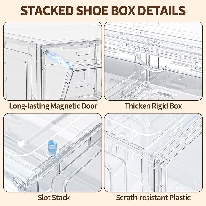 TOFWOF 6 Pack XX Large Shoe Organizer, Heavy-Duty Hard Thicken Plastic Clear - Image 5