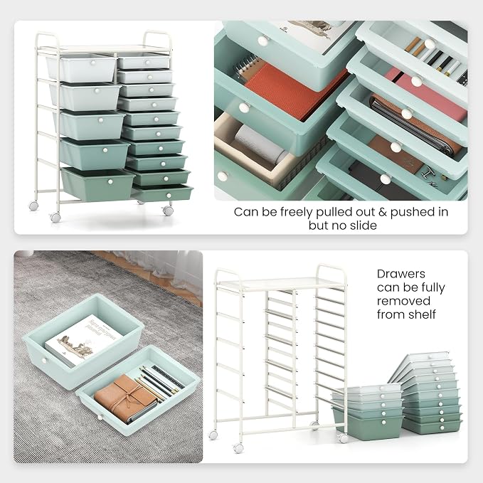 LDAILY 15 Drawer Rolling Storage Cart, Rolling Cart - Image 5