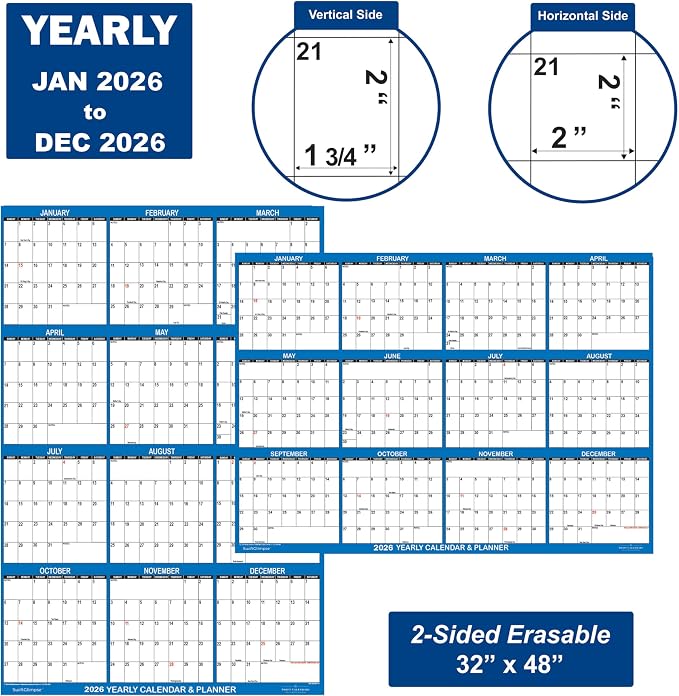 32" x 48" SwiftGlimpse 2026 Wall Calendar Erasable Large XL Wet & Dry Erase - Image 4