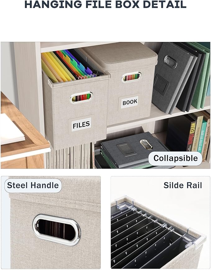 Oterri File Organizer With Lid, Hanging Filing Box With Mesh Pocket, Document - Image 5