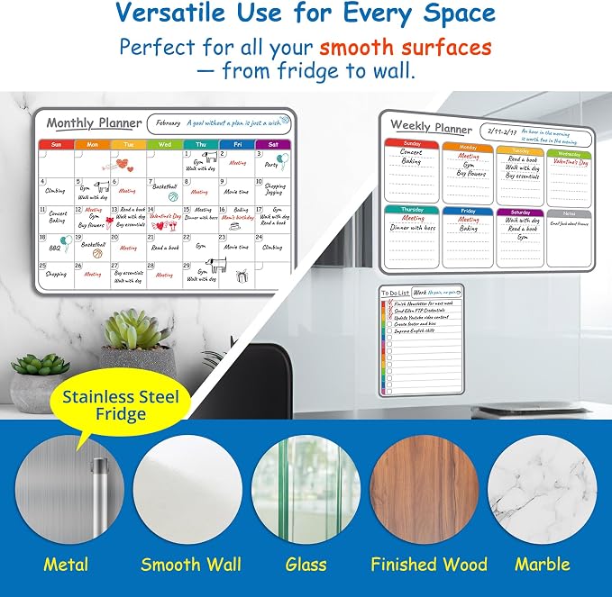 4-Pack Non-Magnetic Dry Erase Calendar Board Set – Monthly, to-Do List Planner - Image 3