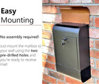 NACH Locking Mailbox, 16 x 4.5 x 10 inch, Waterproof Mailbox Wall Mount - Image 4