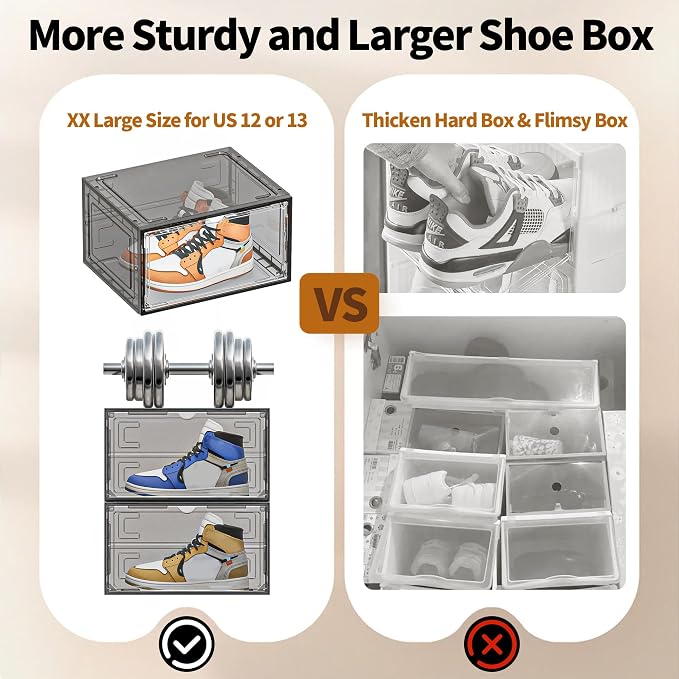TOFWOF 12 Pack XX Large Shoe Organizer, Heavy-Duty Hard Thicken Plastic Clear - Image 6
