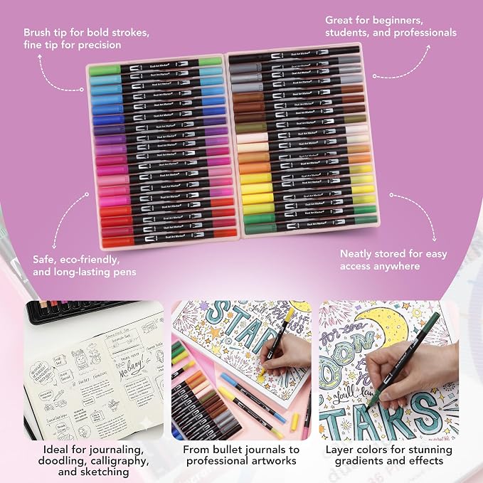 Incraftables 36 Color Dual Tip Calligraphy Pen Set – Artist Brush Pens & Fine - Image 3