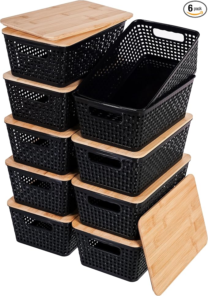 Anywish Storage Bins with Lids 10 Packs, Plastic Storage Bins with Bamboo Lids by Anywish