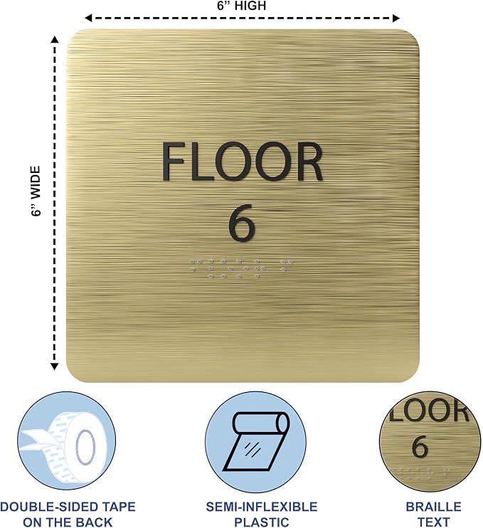 Khaki w/Black ADA Floor 6 Sign - Image 3