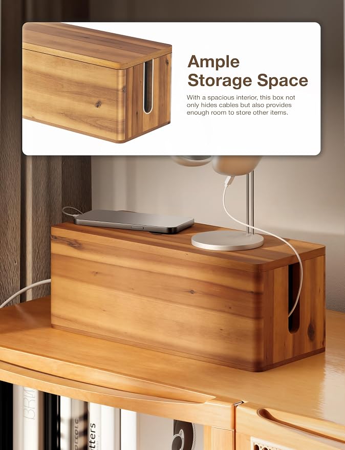 TIDITA Acacia Wood Cable Management Box Round Edge - Image 4