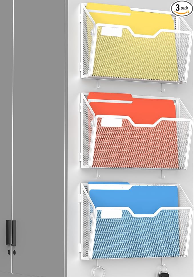 Docnest 3 Pack Magnetic Wall Mounted File Holders, Mesh Letter Organizer by DocNest